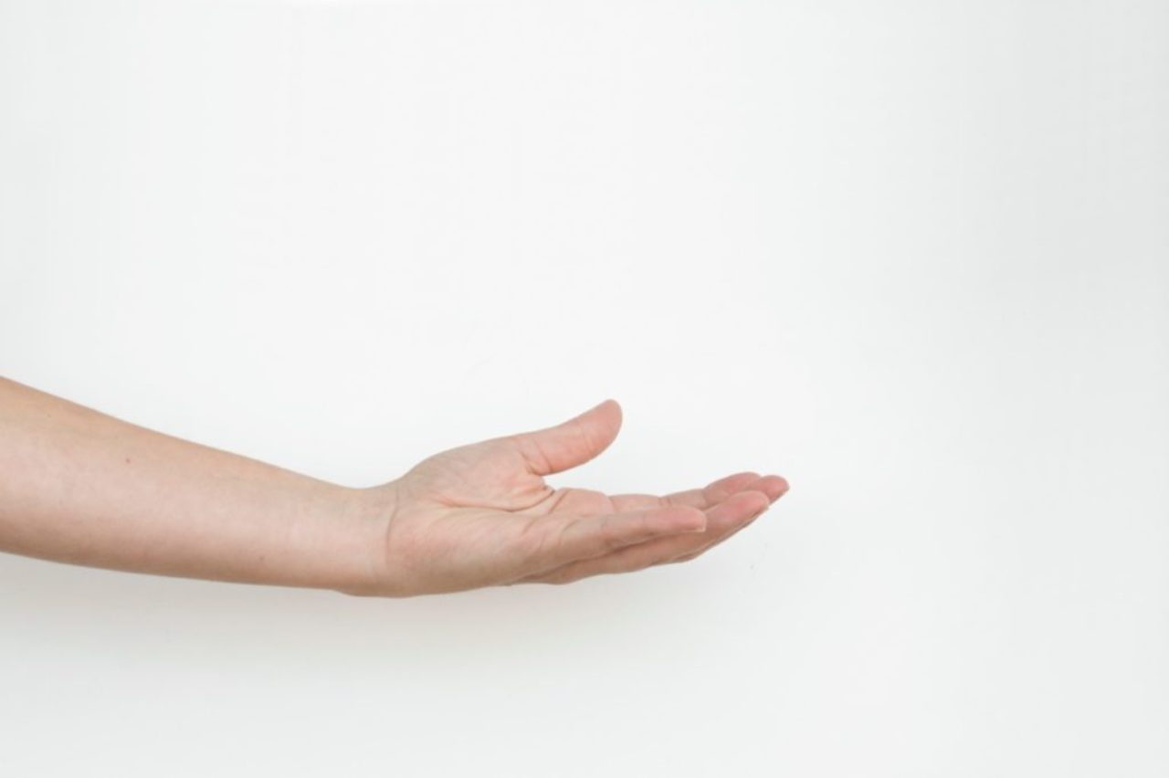 avant-bras féminin tourné-main-sur-fond blanc
